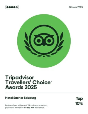 Tripadvisor Choice Award granted to Hotel Sacher Salzburg with the trip advisor icon in green background