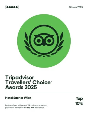 Tripadvisor Choice Award granted to Hotel Sacher Vienna with the trip advisor icon in green background