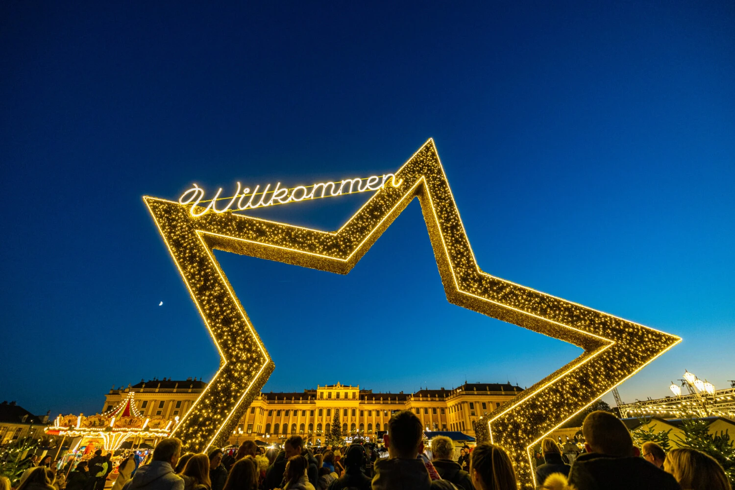 A giant illuminated star with the word 