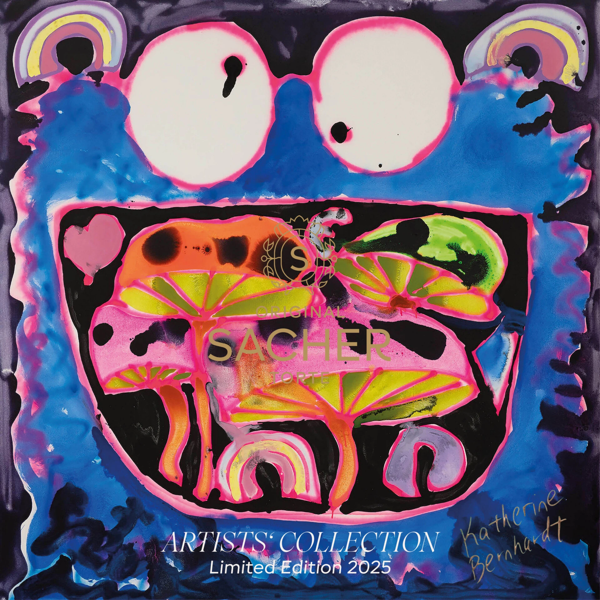 Vibrant Katherine Bernhardt artwork on the Limited Edition 2025 Original Sacher-Torte box