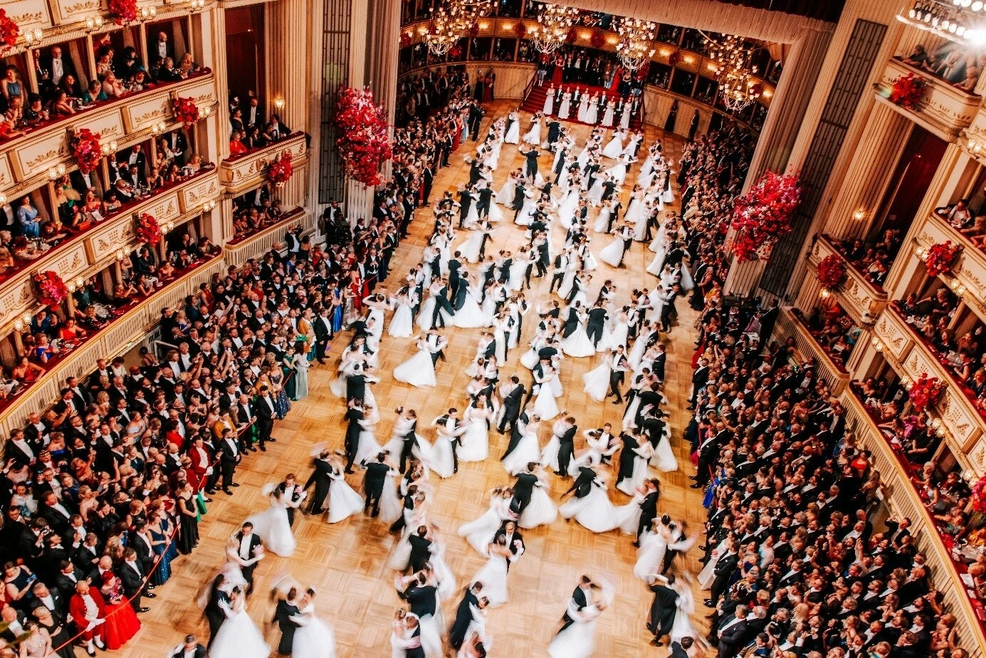 Opening of the Vienna Opera Ball with debutantes in the magnificent auditorium of the State Opera House