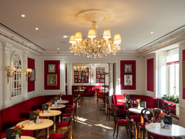 Classic café interior at Hotel Sacher Salzburg with chandelier and refined design