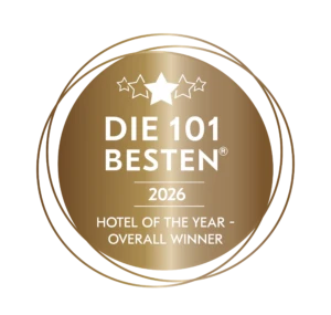 Golden logo of the 101 Besten Hotels Dach 2026 - awareded tpo Hotel Sacher Vienna