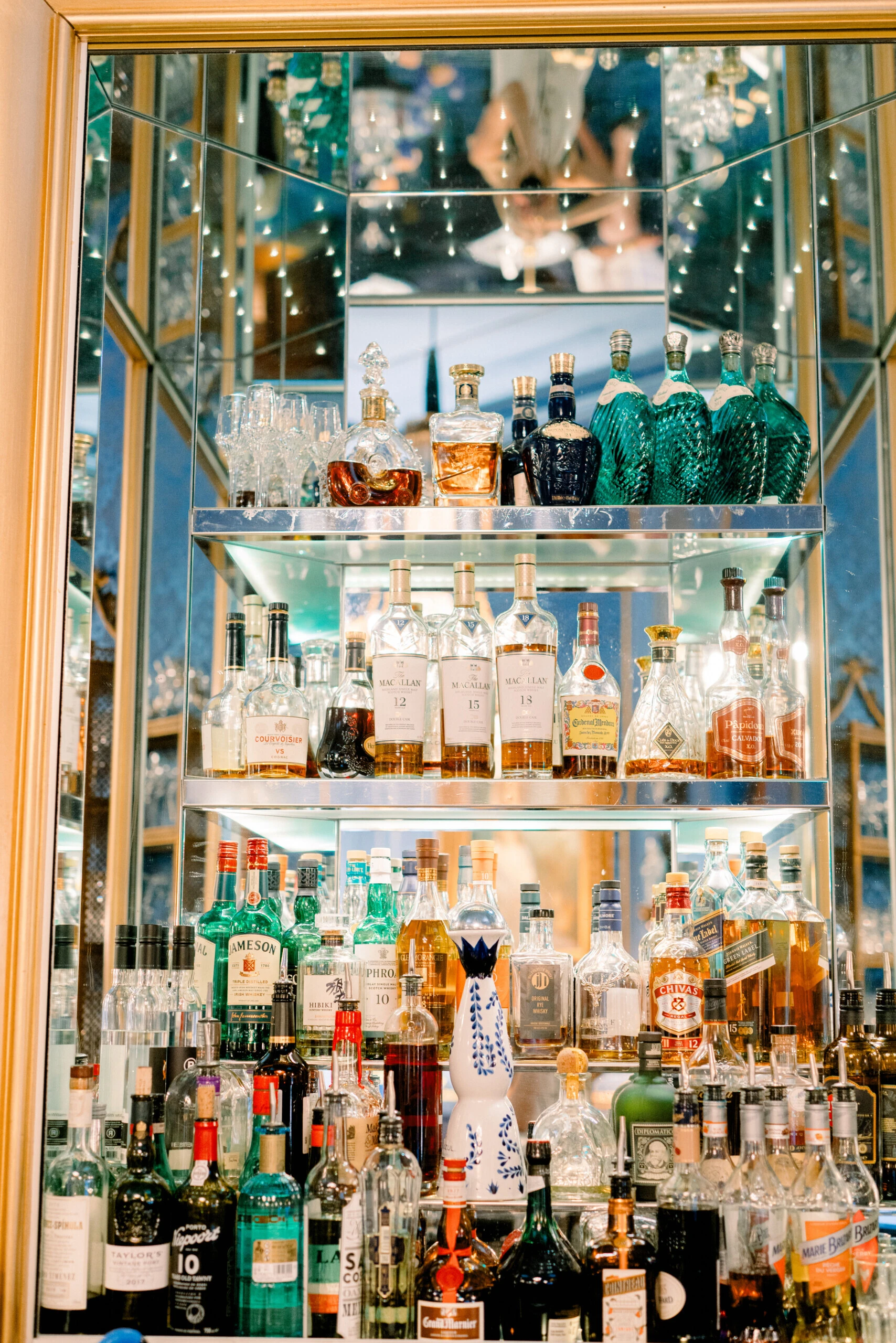 A selection of spirits in the elegant Blaue Bar at the Hotel Sacher Vienna.
