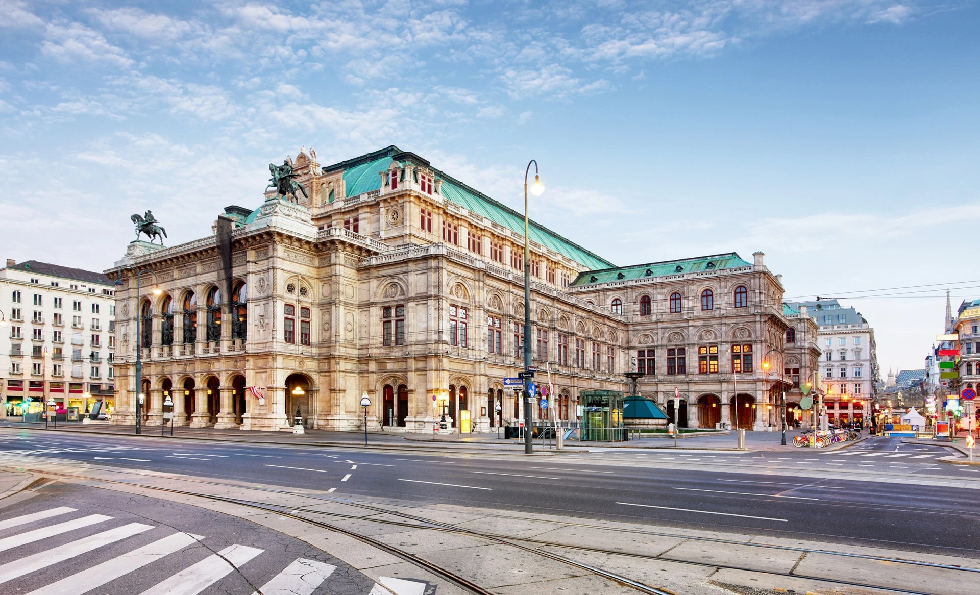 Vienna’s iconic State Opera House stands grandly at the corner of a bustling intersection.